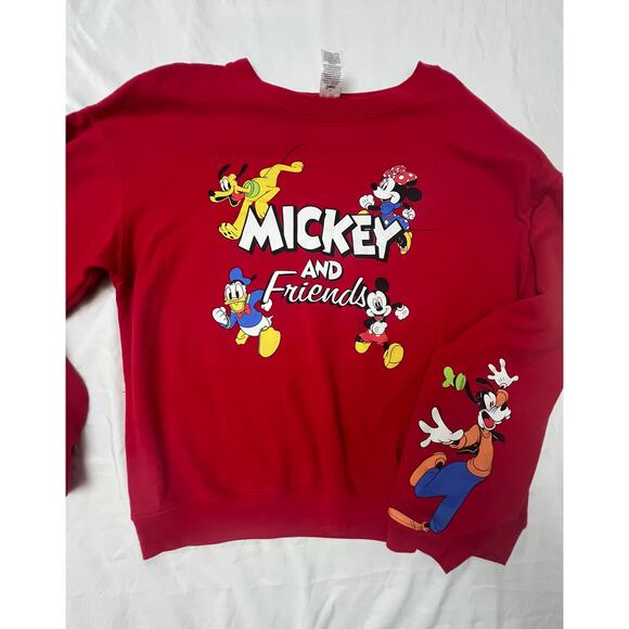 Vintage Disney “Mickey and Friends” Red Sweatshirt – Goofy Sleeve Print! - Picture 1 of 2